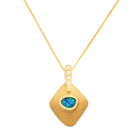 Blue Green Boulder Opal Necklace