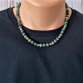 Blue Spar Jasper Mens Beaded Necklace