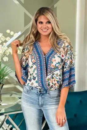 Boho Living 3/4 Sleeve Kimono Blouse : Multi