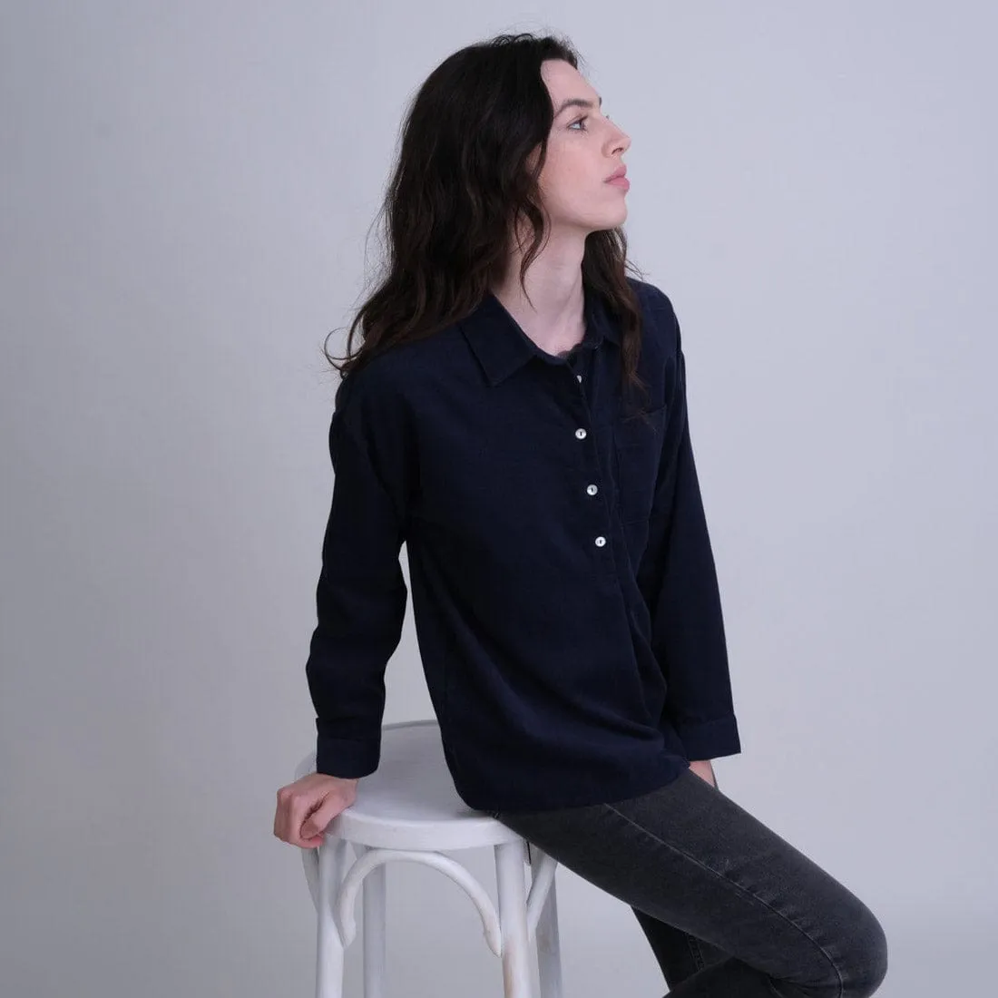 Calla Cotton Cord Shirt | Navy