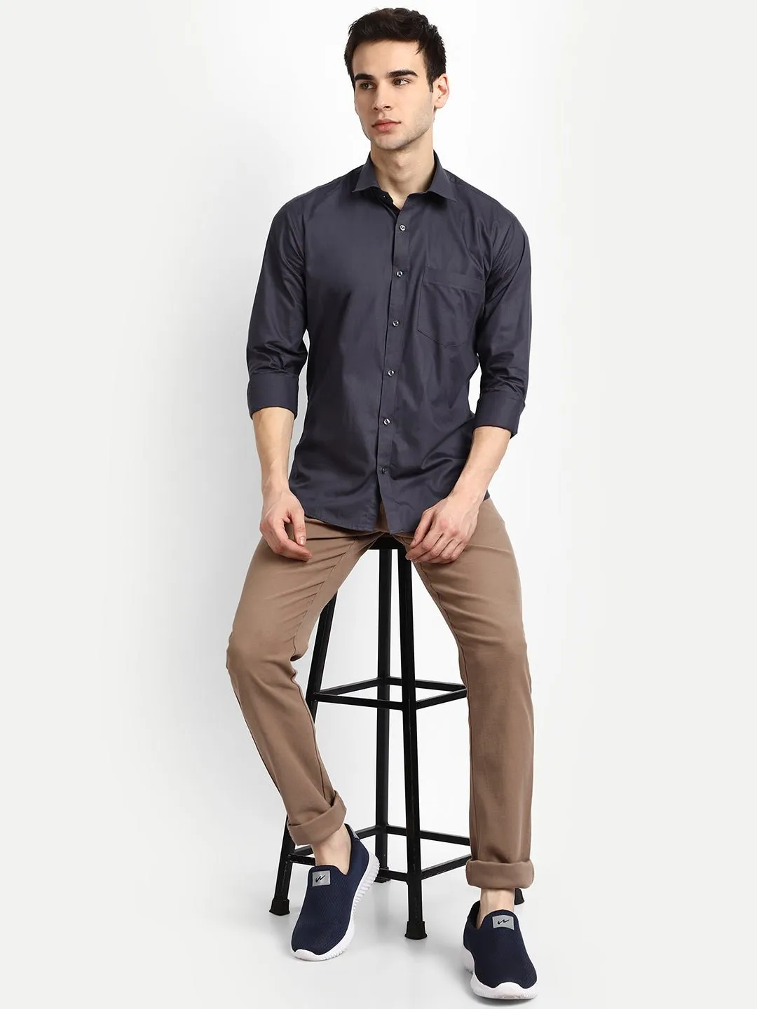 Carbon Color Satin Mecerised Cotton Shirt For Men