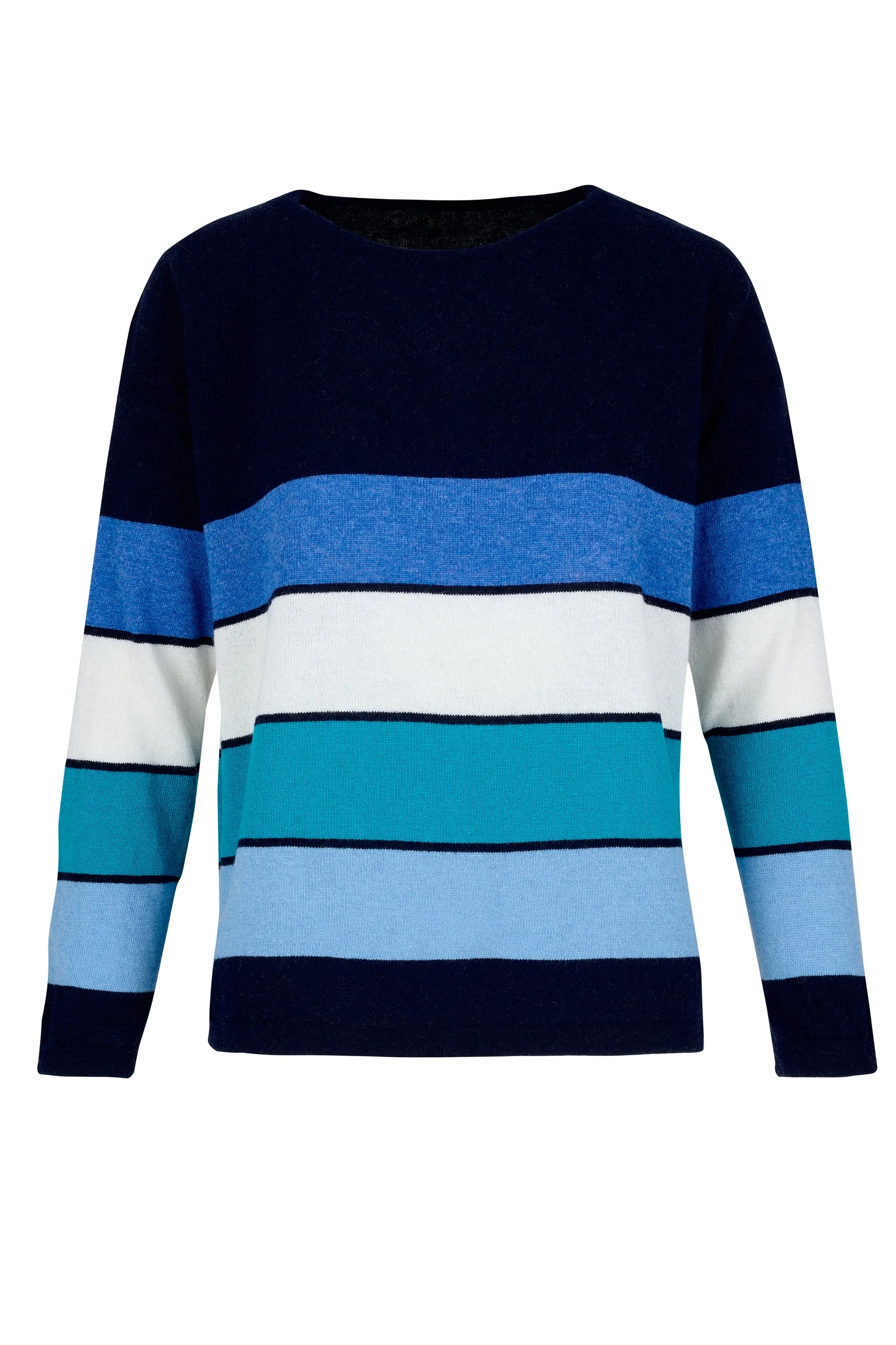 Cashmere Mix Sweater in Navy with Solid Stripes