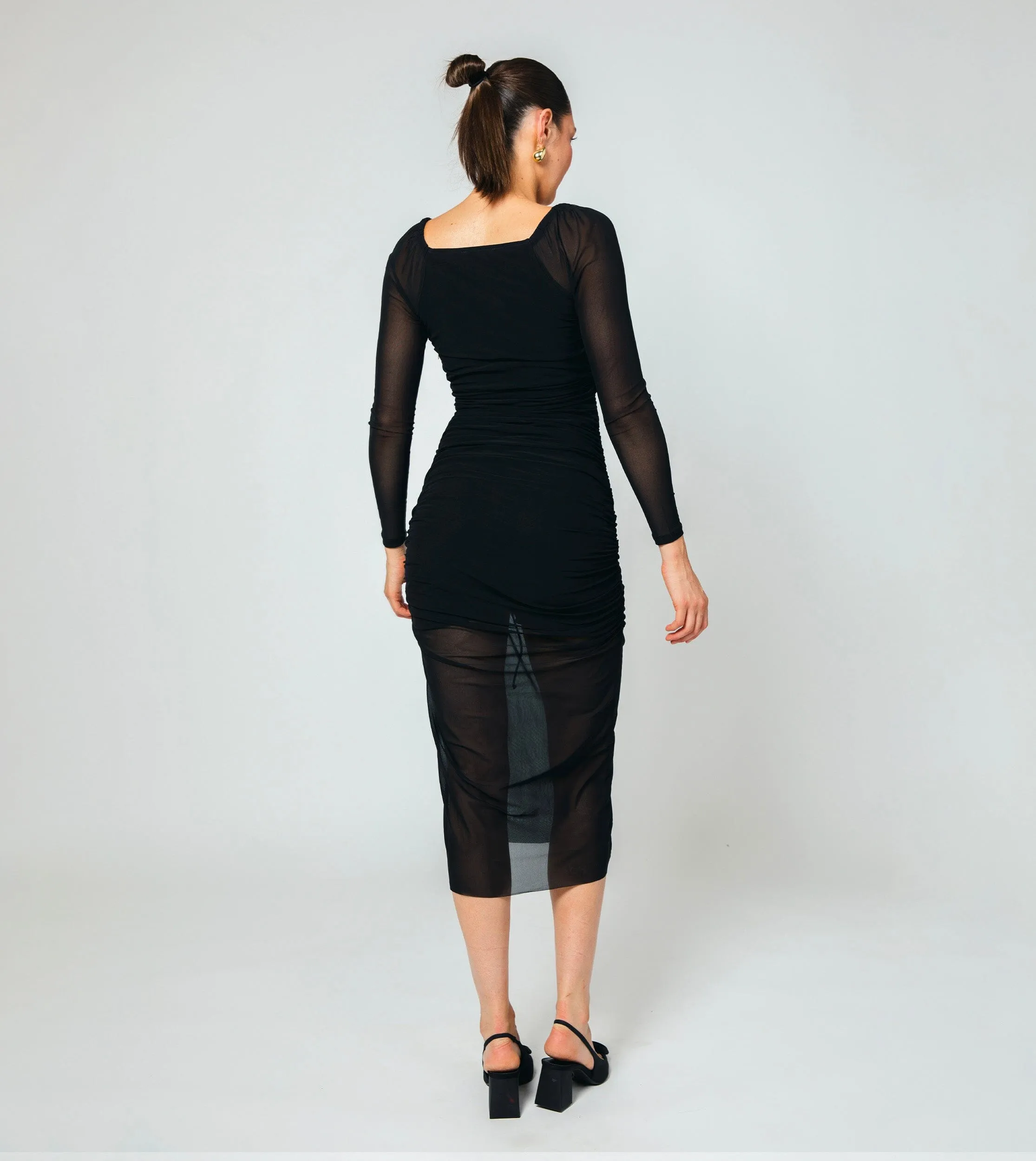 Chantal Mesh Midi Dress | Black