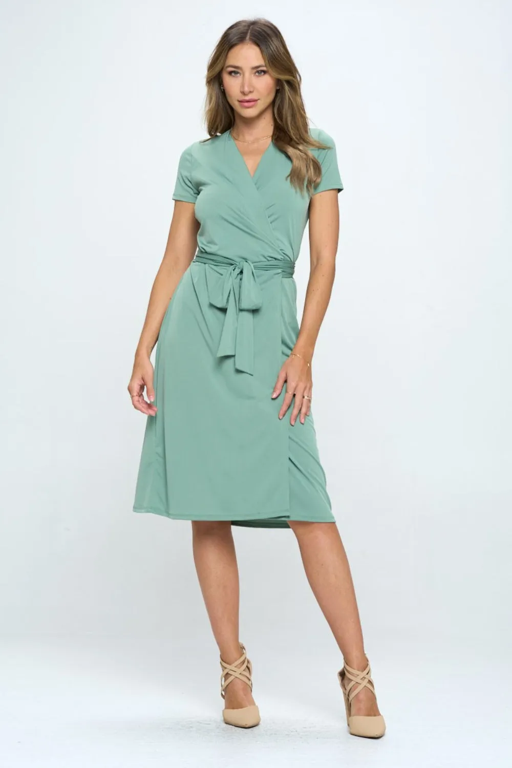 Charming Beach Wedding Guest Dress for Women - Short Sleeve Surplice with Tie Front