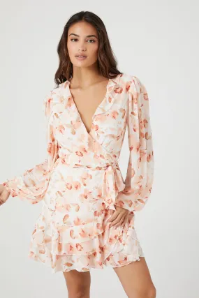 Chiffon Floral Print Wrap Dress