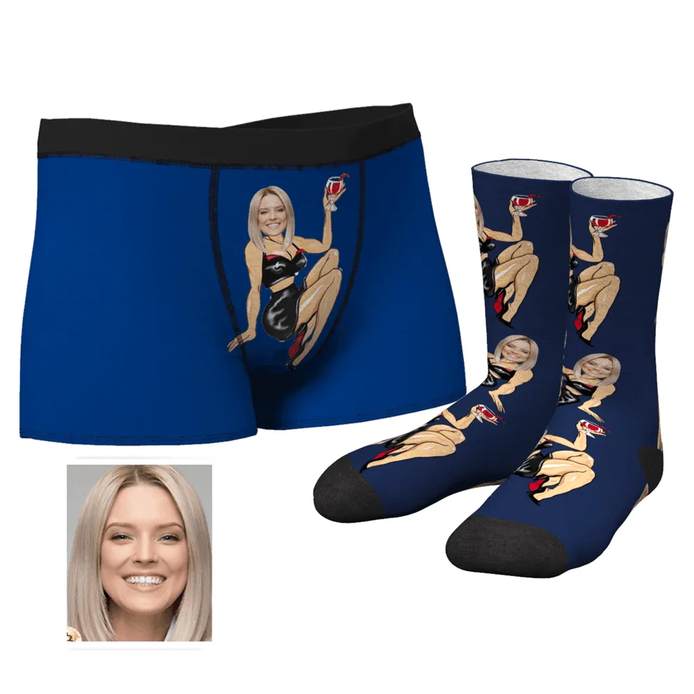 Christmas Gifts Men's Custom Face on Sexy Girl Body Boxers And Crew Socks Set