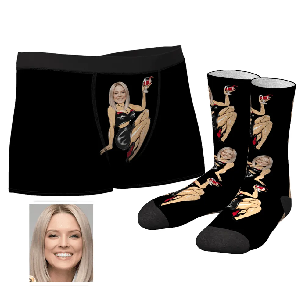 Christmas Gifts Men's Custom Face on Sexy Girl Body Boxers And Crew Socks Set