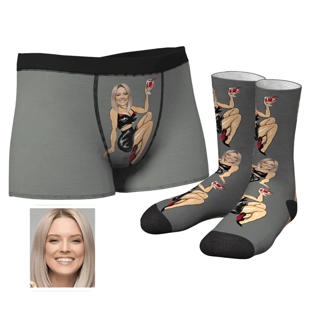 Christmas Gifts Men's Custom Face on Sexy Girl Body Boxers And Crew Socks Set