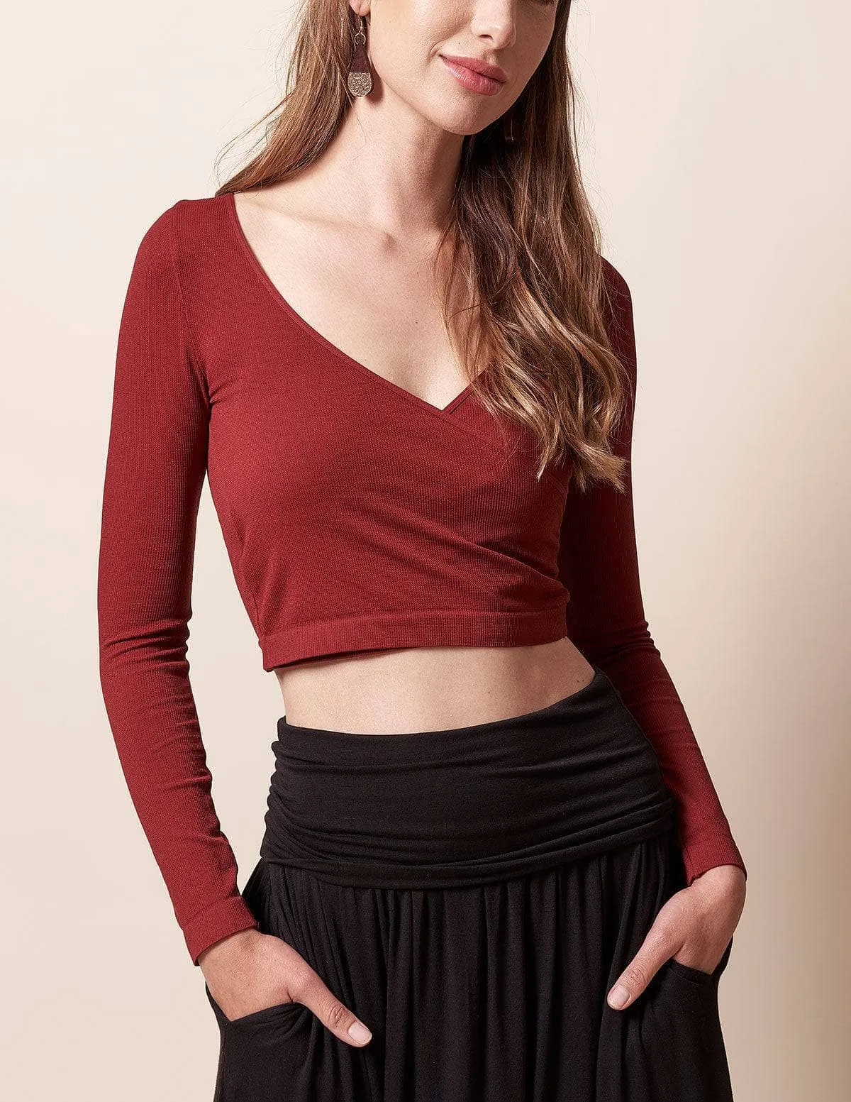 Control Fit Surplice Crop Top - As-Is-Clearance