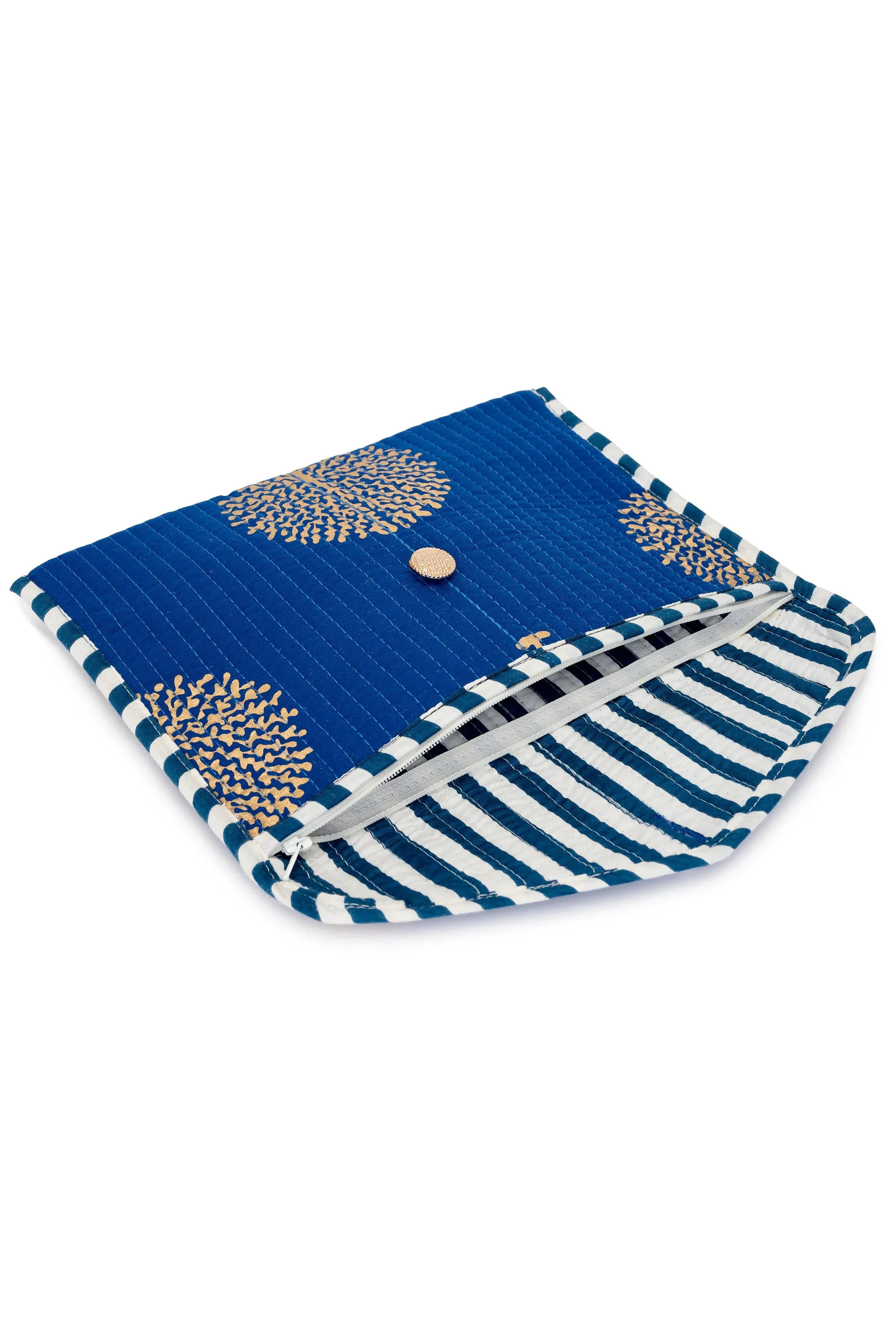 Cotton Clutch Bag In Marrakesh Blue & Gold