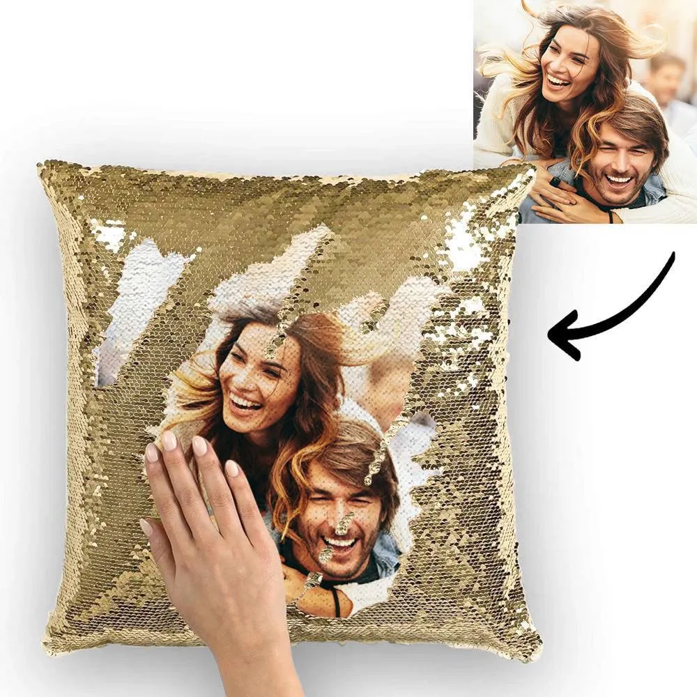 Couple Photo Personalised Magic Sequins Pillow Multicolor Shiny 15.75''*15.75''