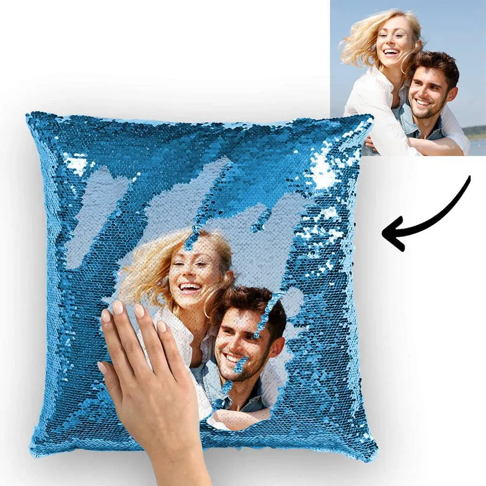 Couple Photo Personalised Magic Sequins Pillow Multicolor Shiny 15.75''*15.75''