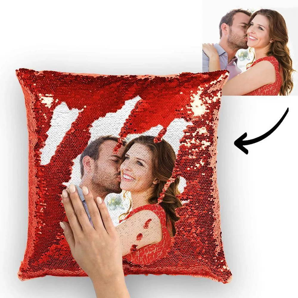 Couple Photo Personalised Magic Sequins Pillow Multicolor Shiny 15.75''*15.75''