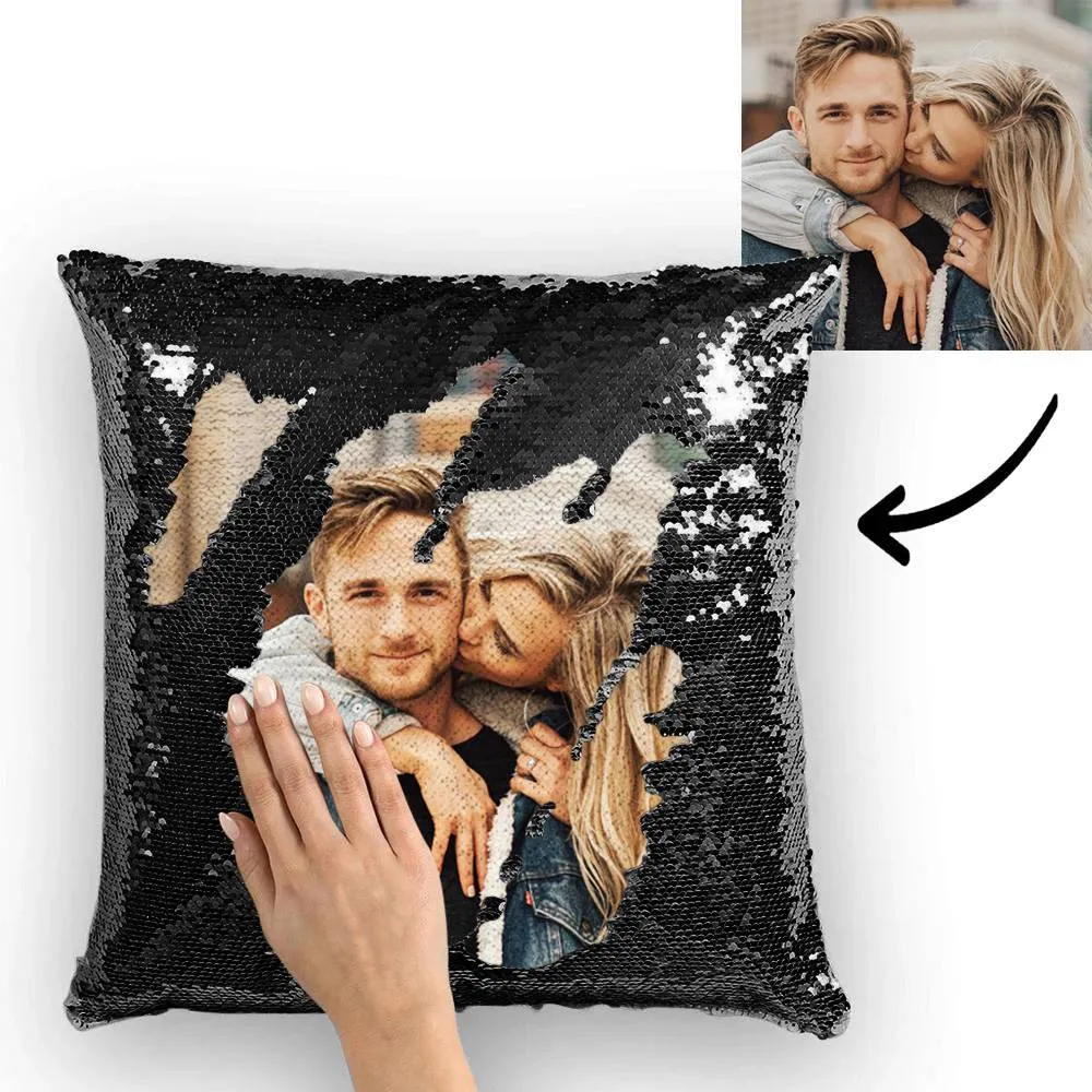 Couple Photo Personalised Magic Sequins Pillow Multicolor Shiny 15.75''*15.75''