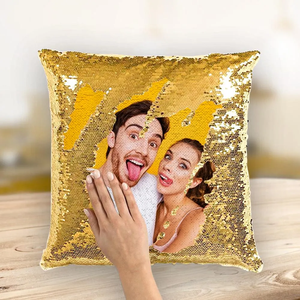 Couple Photo Personalised Magic Sequins Pillow Multicolor Shiny 15.75''*15.75''