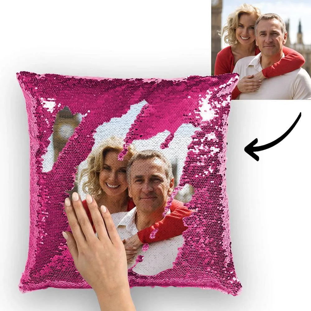 Couple Photo Personalised Magic Sequins Pillow Multicolor Shiny 15.75''*15.75''