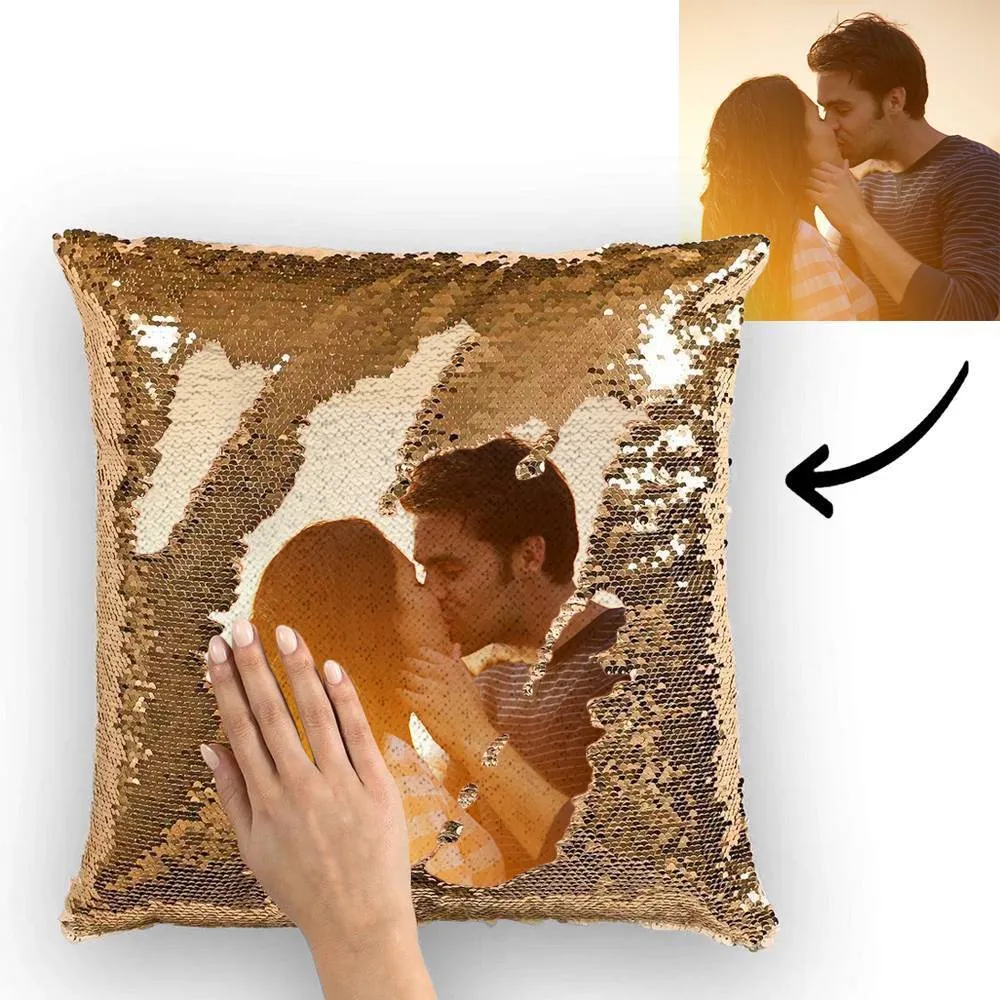 Couple Photo Personalised Magic Sequins Pillow Multicolor Shiny 15.75''*15.75''