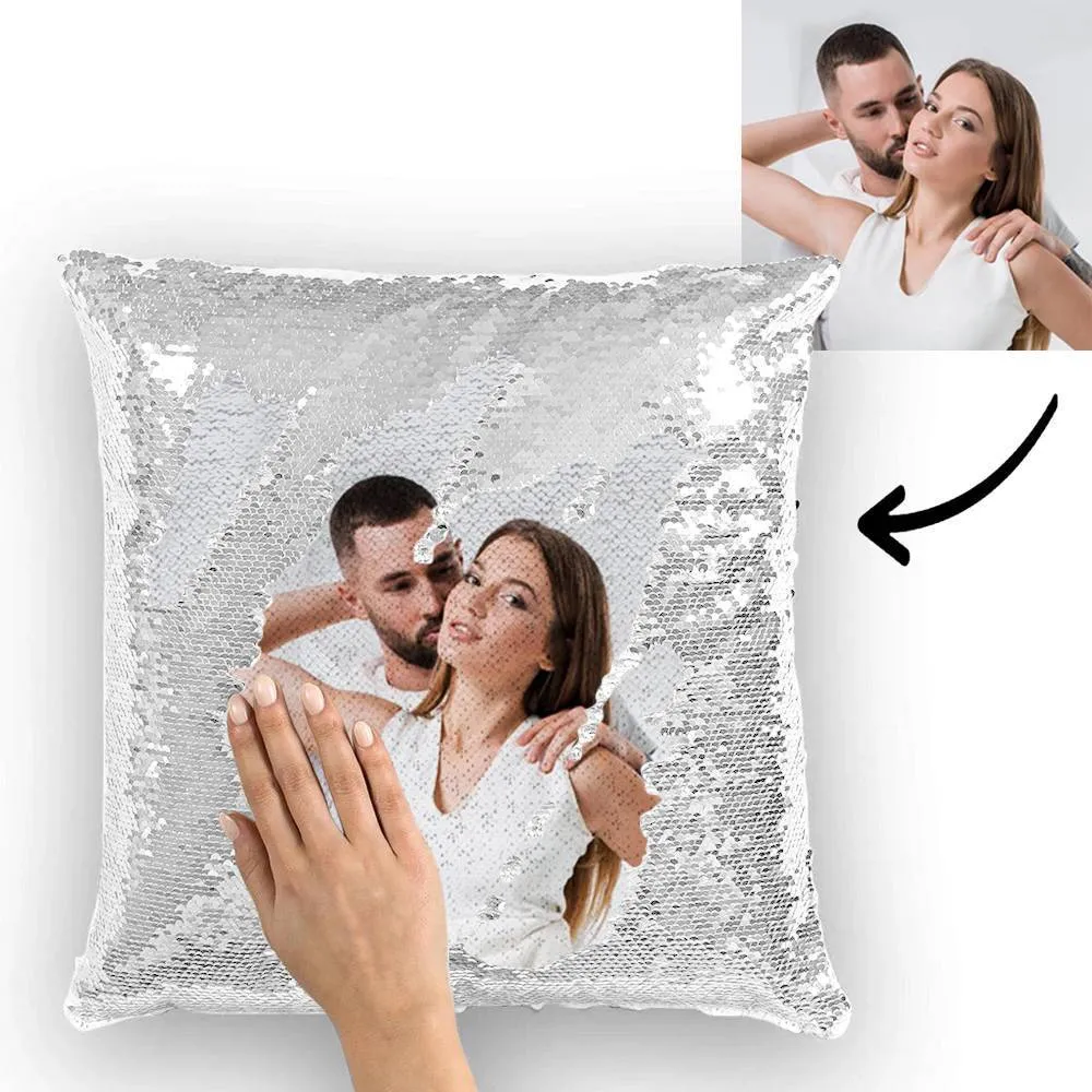 Couple Photo Personalised Magic Sequins Pillow Multicolor Shiny 15.75''*15.75''