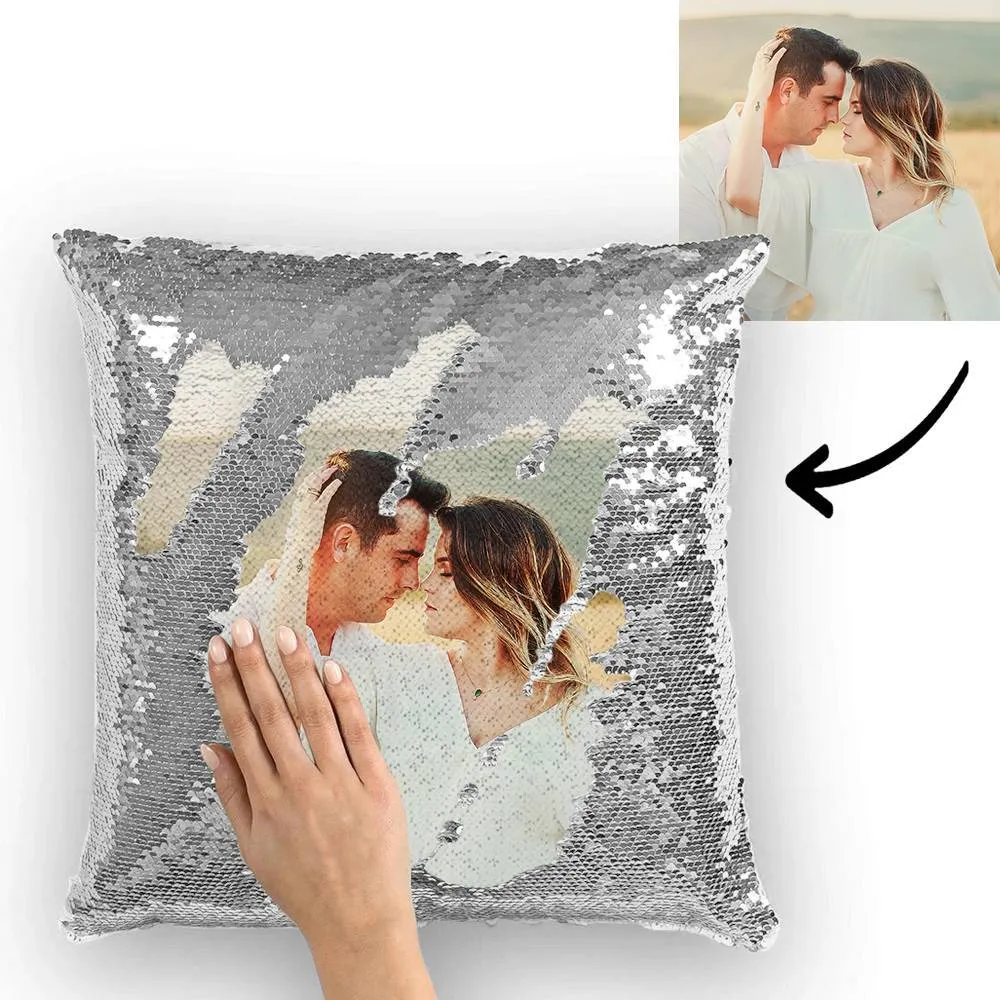 Couple Photo Personalised Magic Sequins Pillow Multicolor Shiny 15.75''*15.75''