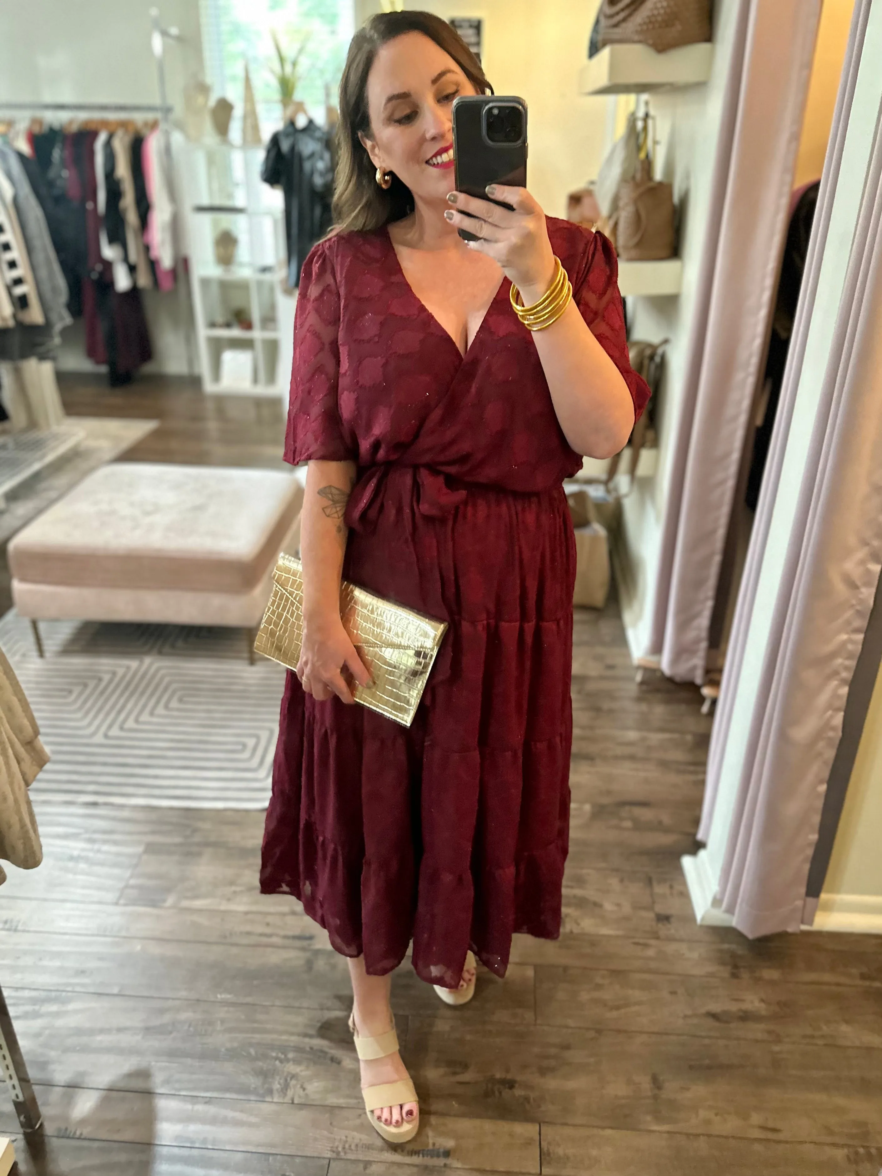 Curvy Burgundy Textured Dress