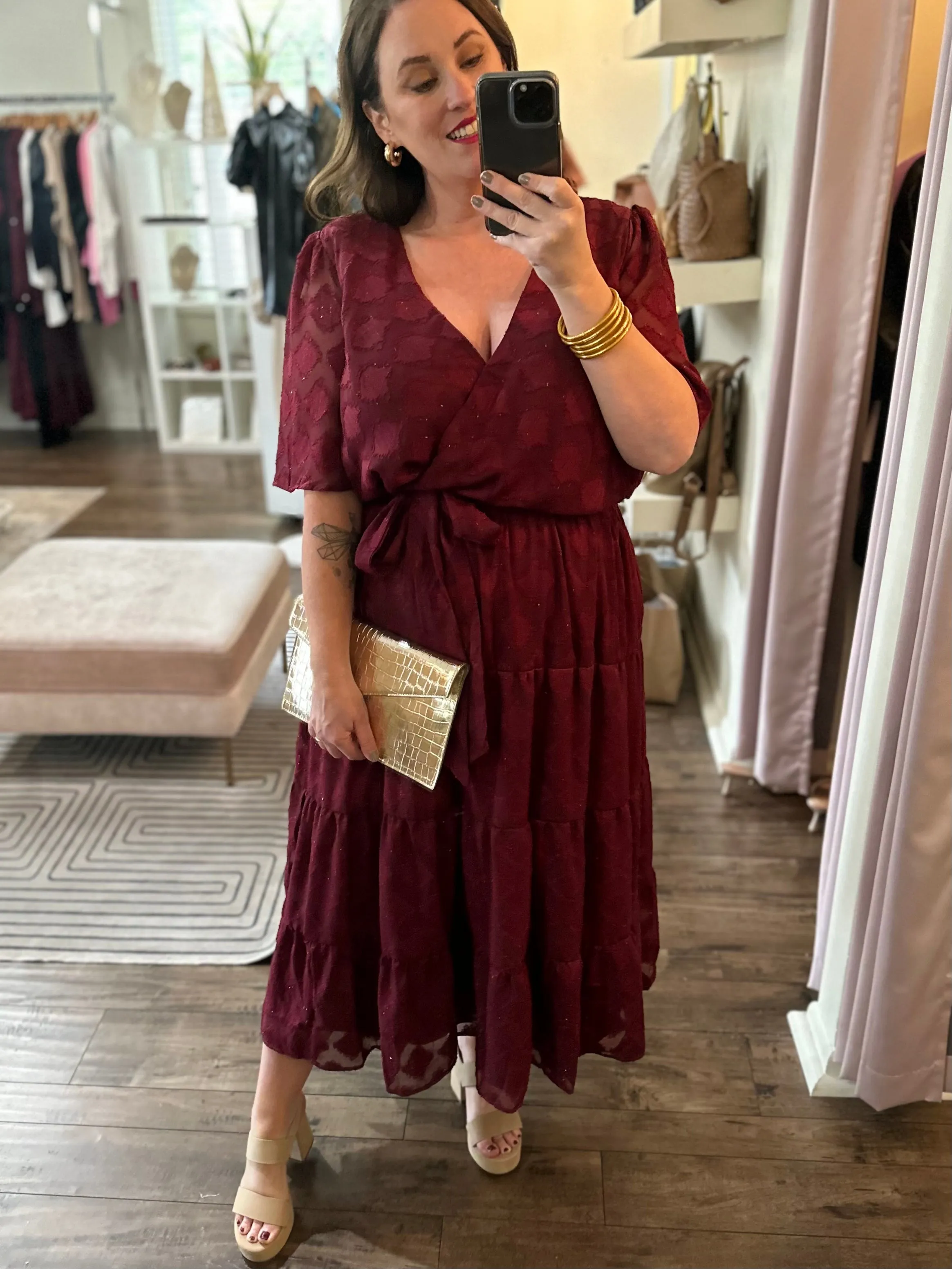 Curvy Burgundy Textured Dress