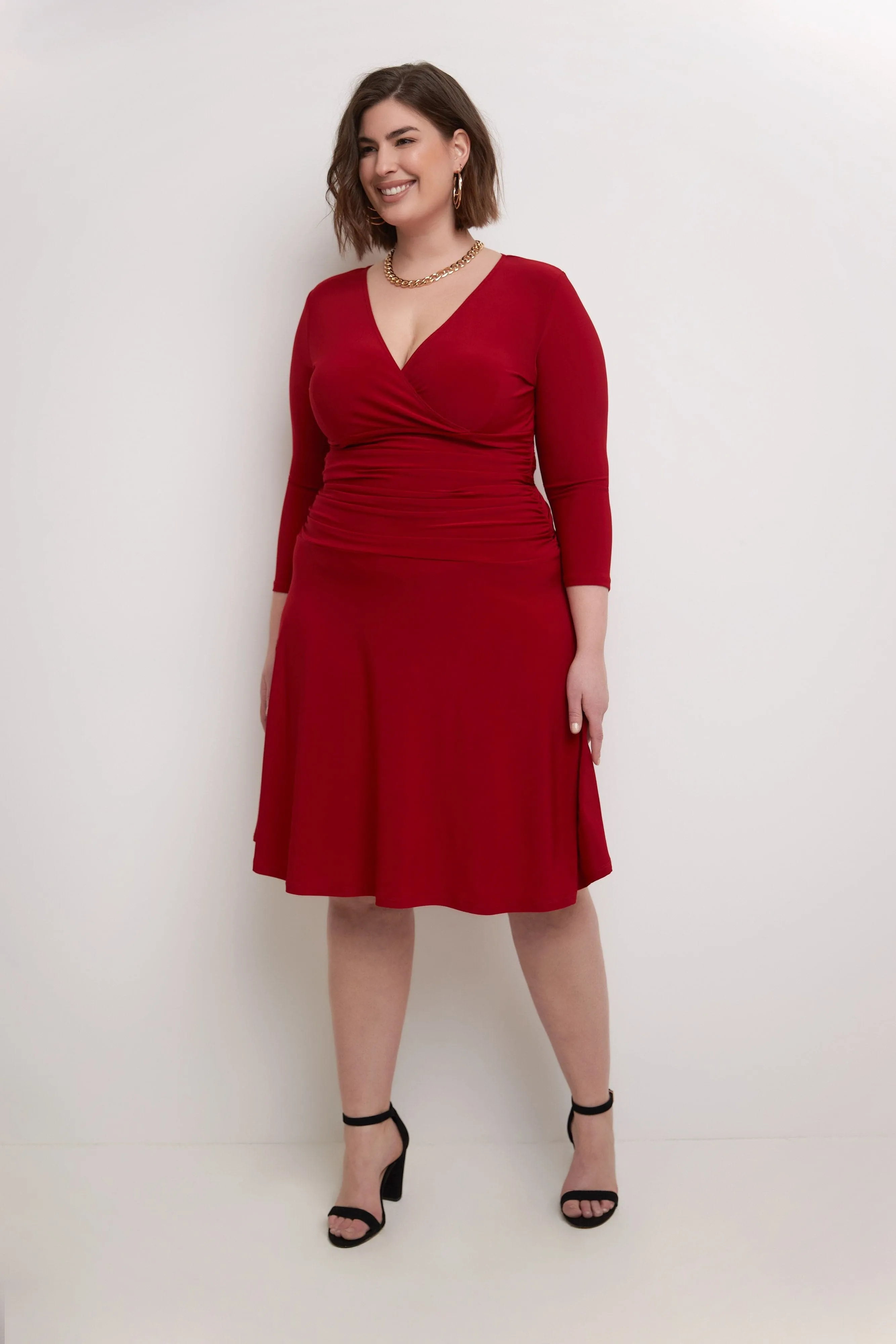 Curvy Form-Fitting Ruched Dress with Tummy Control