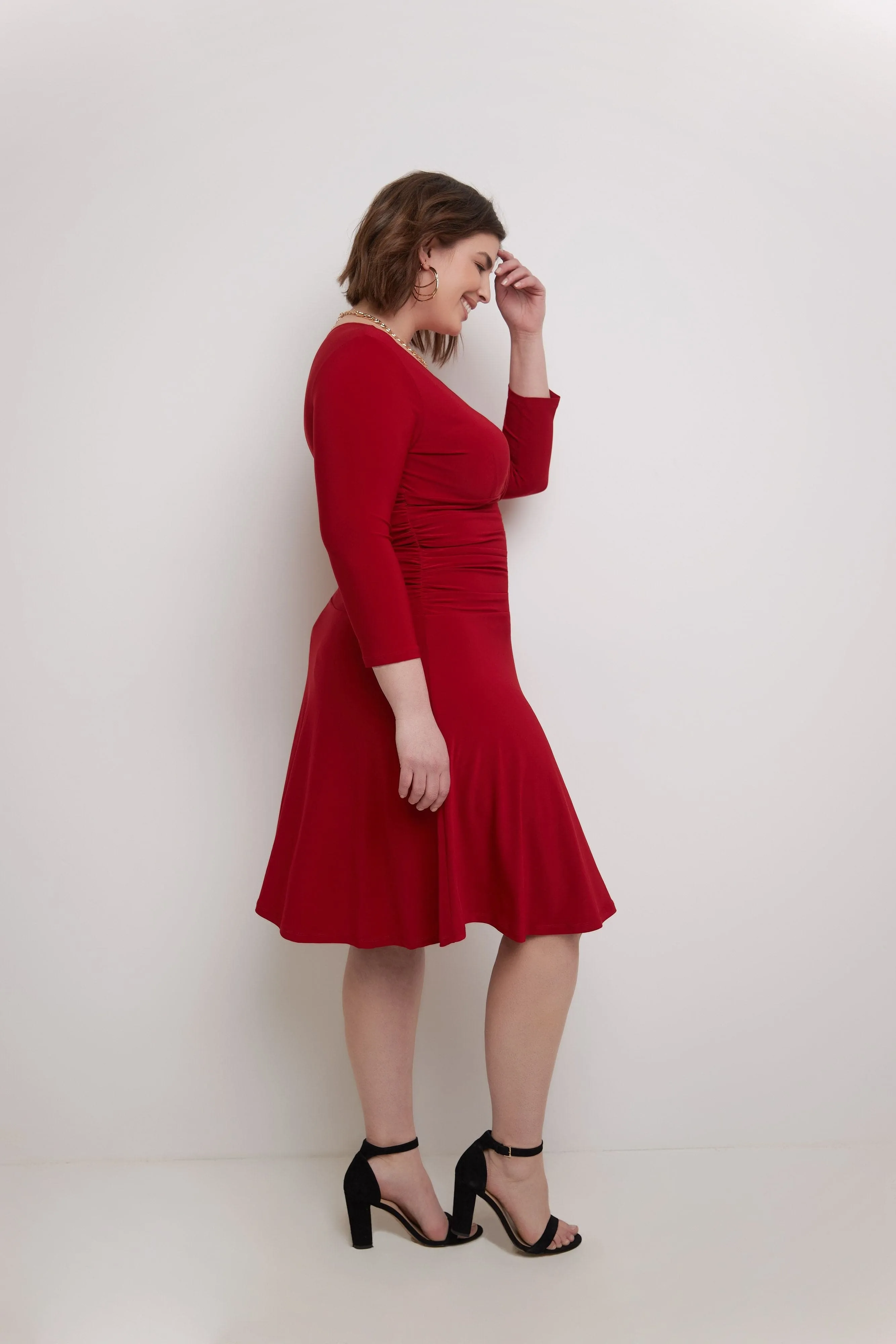 Curvy Form-Fitting Ruched Dress with Tummy Control