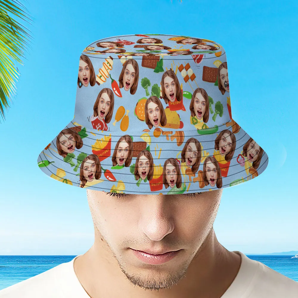 Custom Bucket Hat Personalize Face Food Bucket Hat Summer Wide Brim Fisherman Hat Gifts