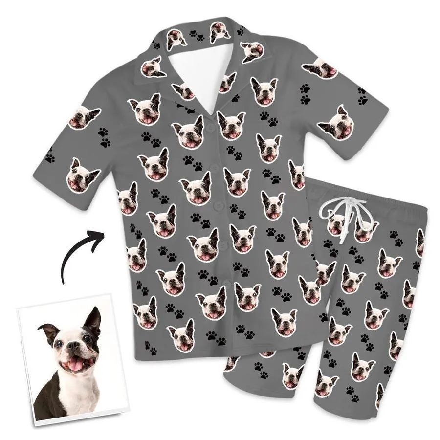 Custom Dog Paw On Short Sleeved And Pants With Face Pajamas