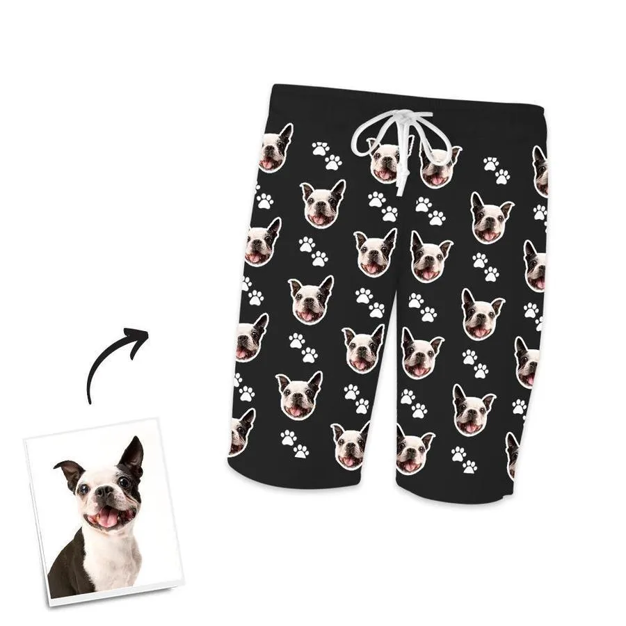 Custom Dog Paw On Short Sleeved And Pants With Face Pajamas