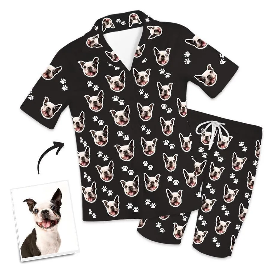 Custom Dog Paw On Short Sleeved And Pants With Face Pajamas