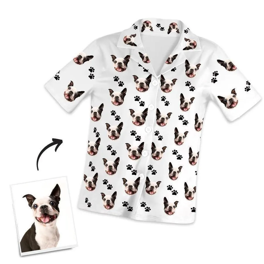 Custom Dog Paw On Short Sleeved And Pants With Face Pajamas