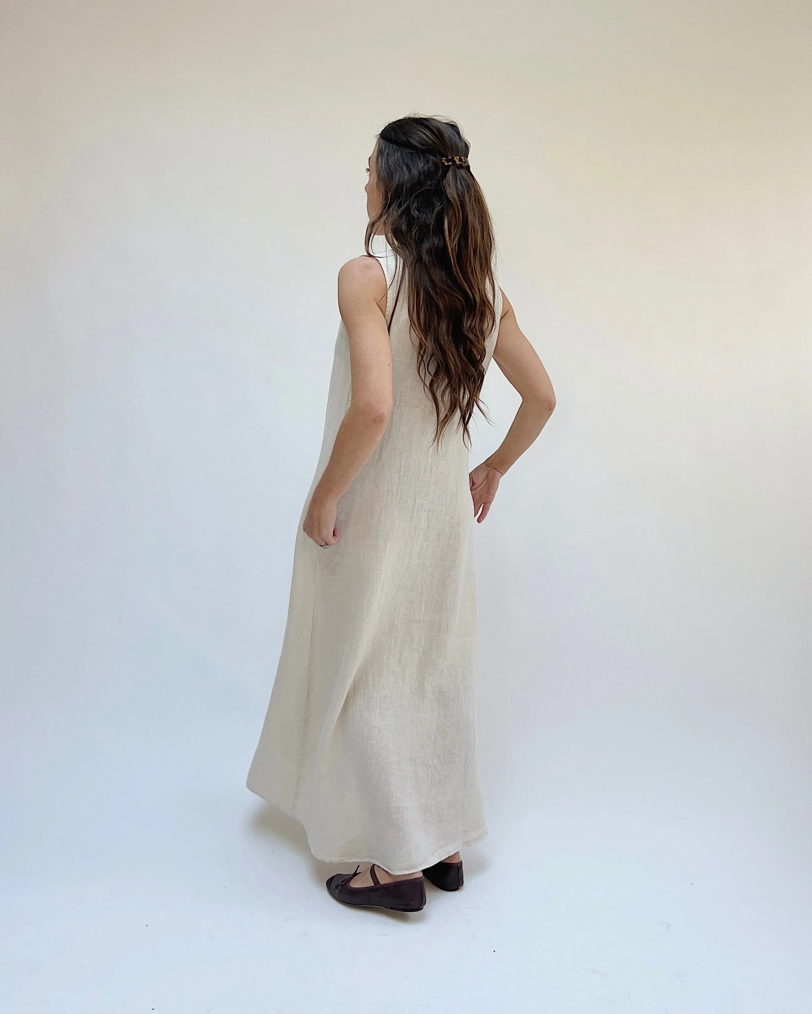 Cut Loose | Linen Split Neck Maxi Dress in Jicama