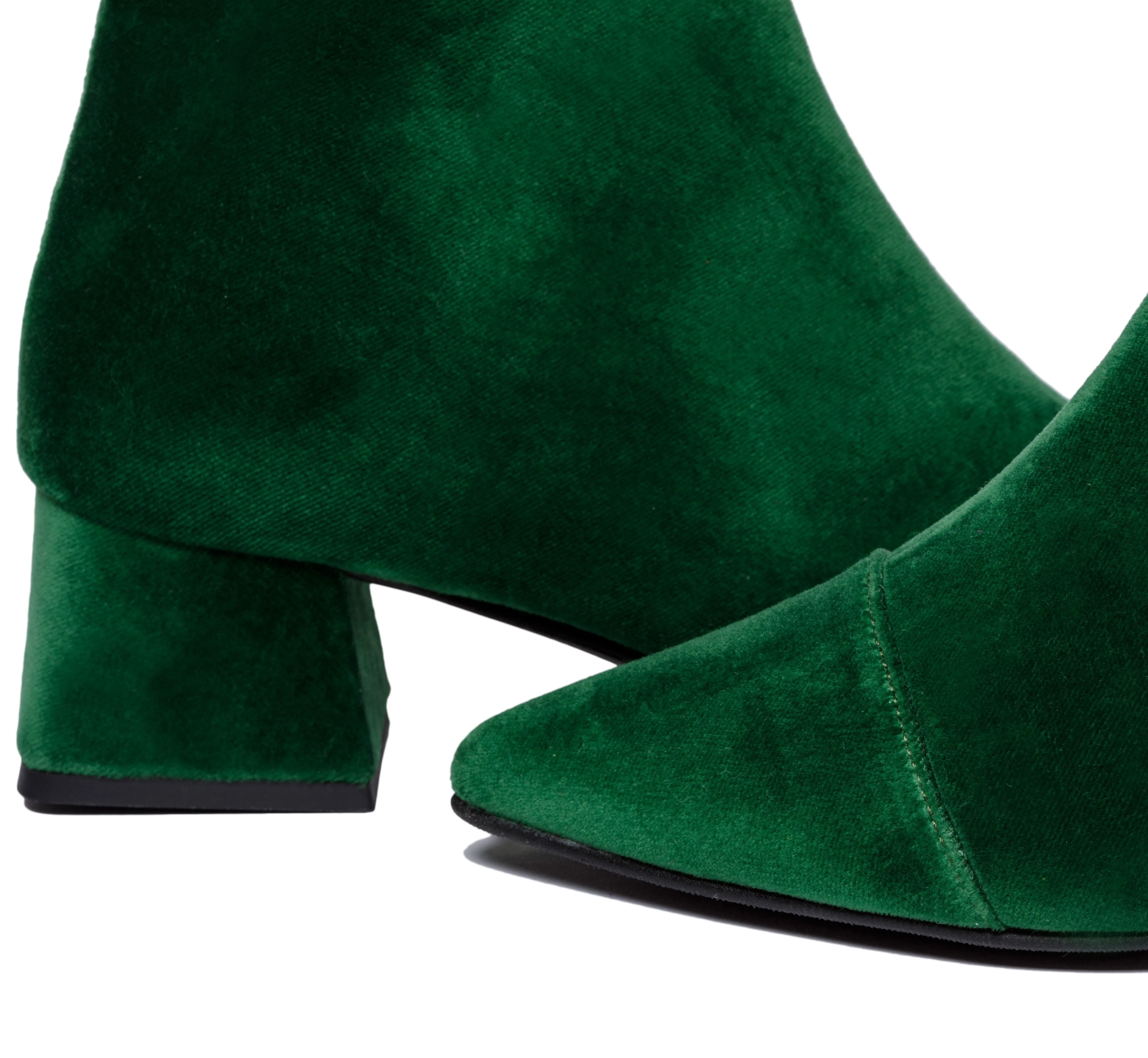 Dahlia Vegan Velvet Ankle Boots | Green