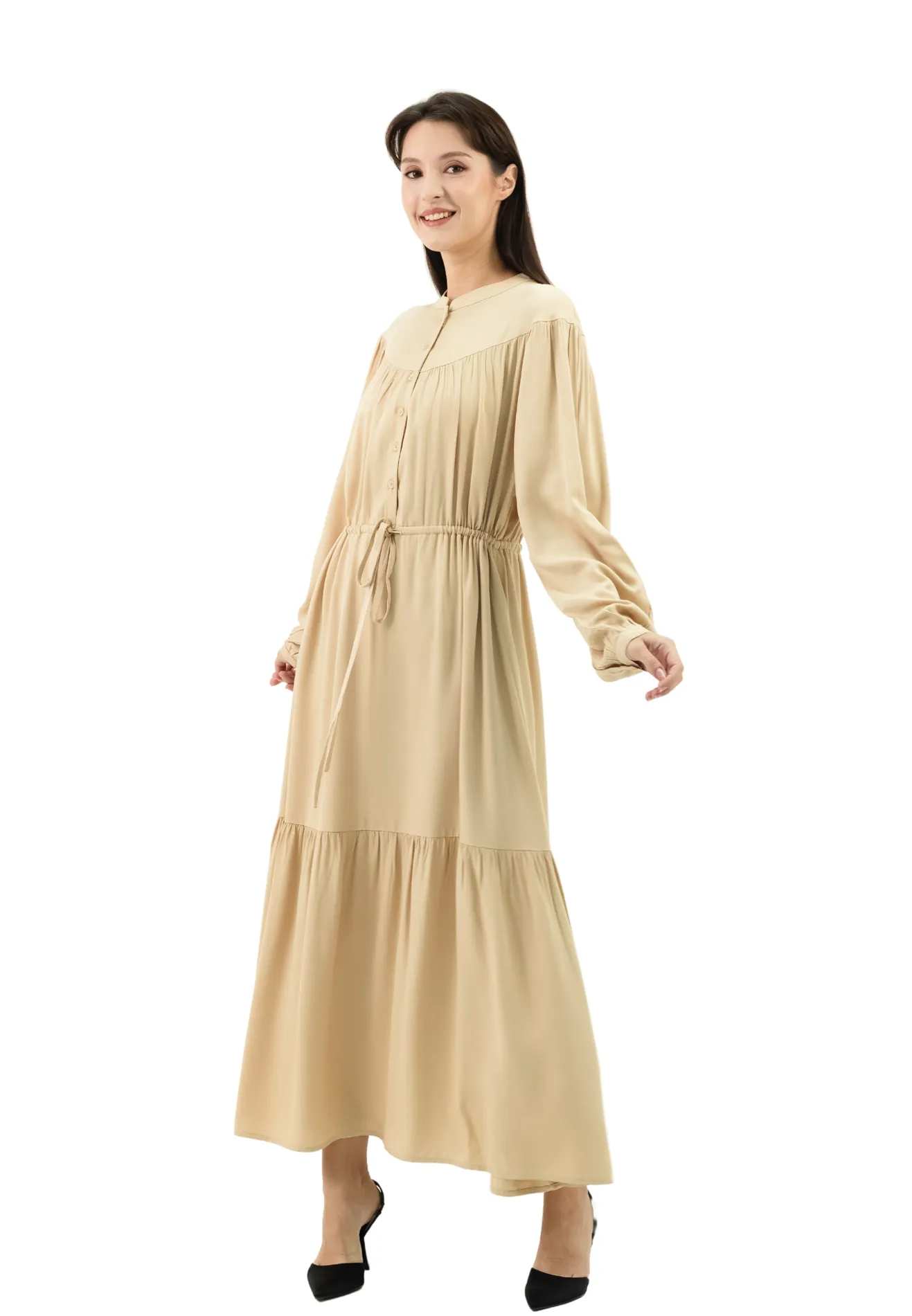 DAISY BY VOIR Drawstring Flowy Button Maxi Dress