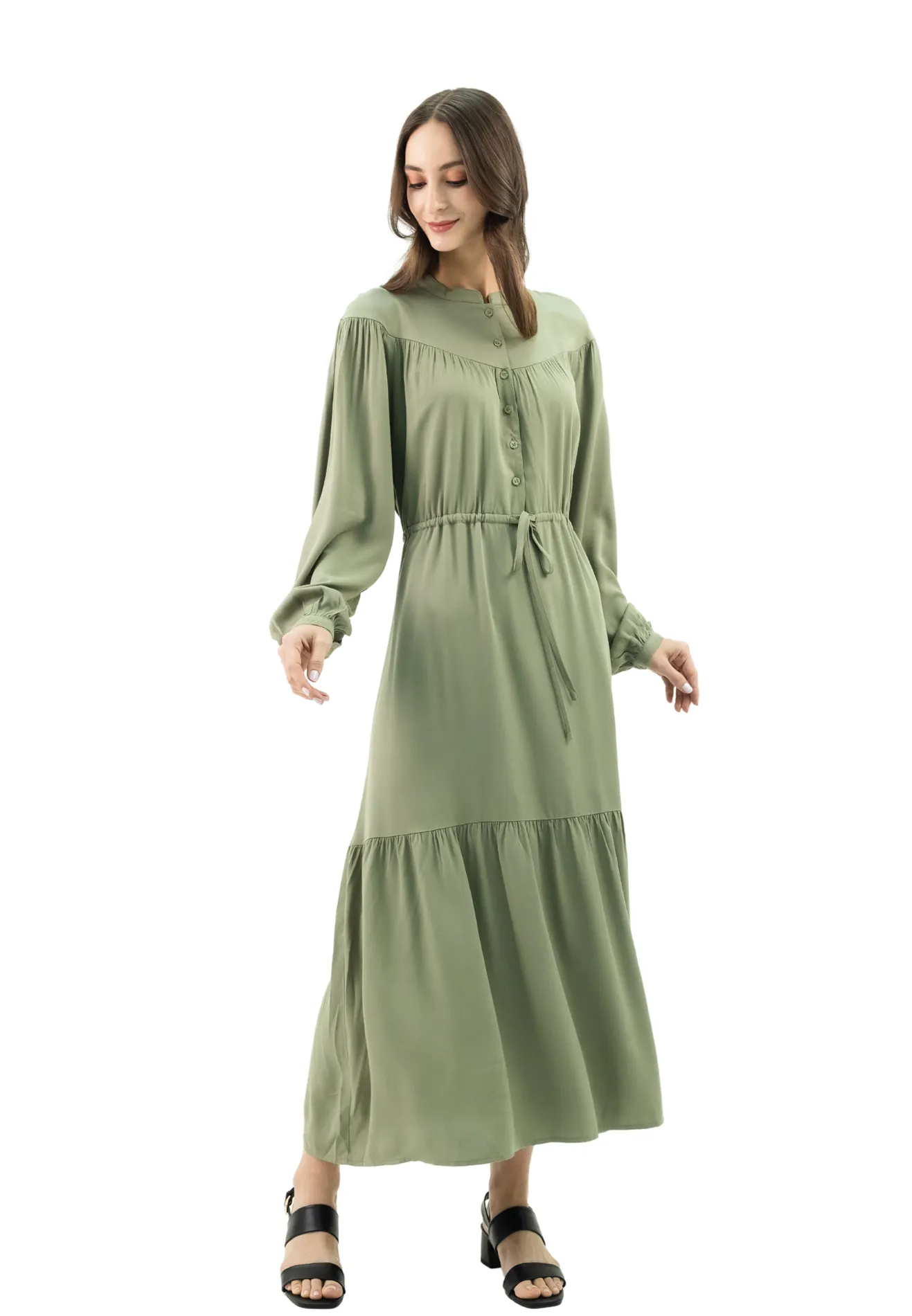 DAISY BY VOIR Drawstring Flowy Button Maxi Dress