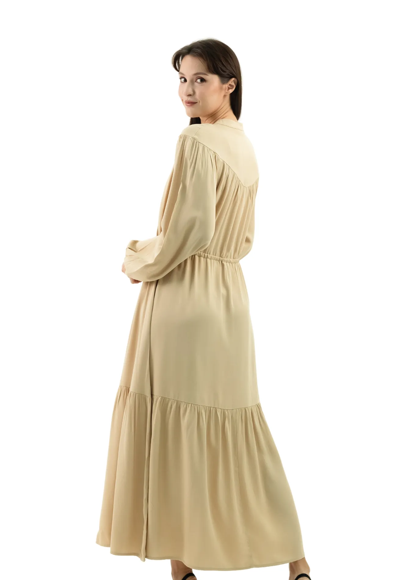 DAISY BY VOIR Drawstring Flowy Button Maxi Dress