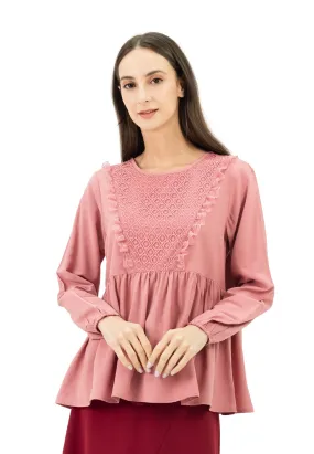 DAISY By VOIR Embroidered Ruffle Bib Pleated Blouse