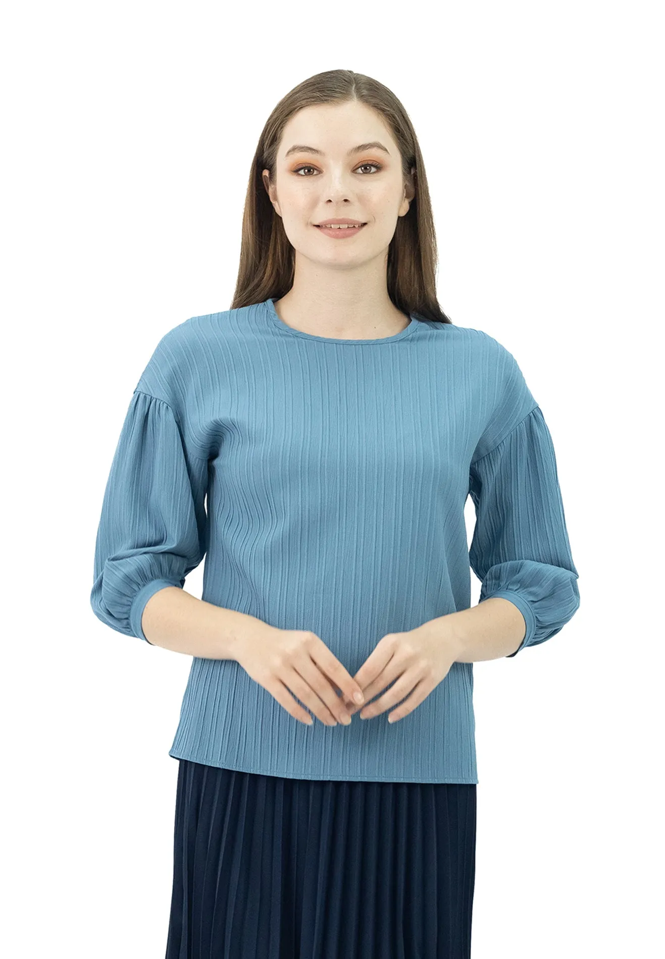 DAISY By VOIR Plicated Detail Lantern Sleeves Blouse