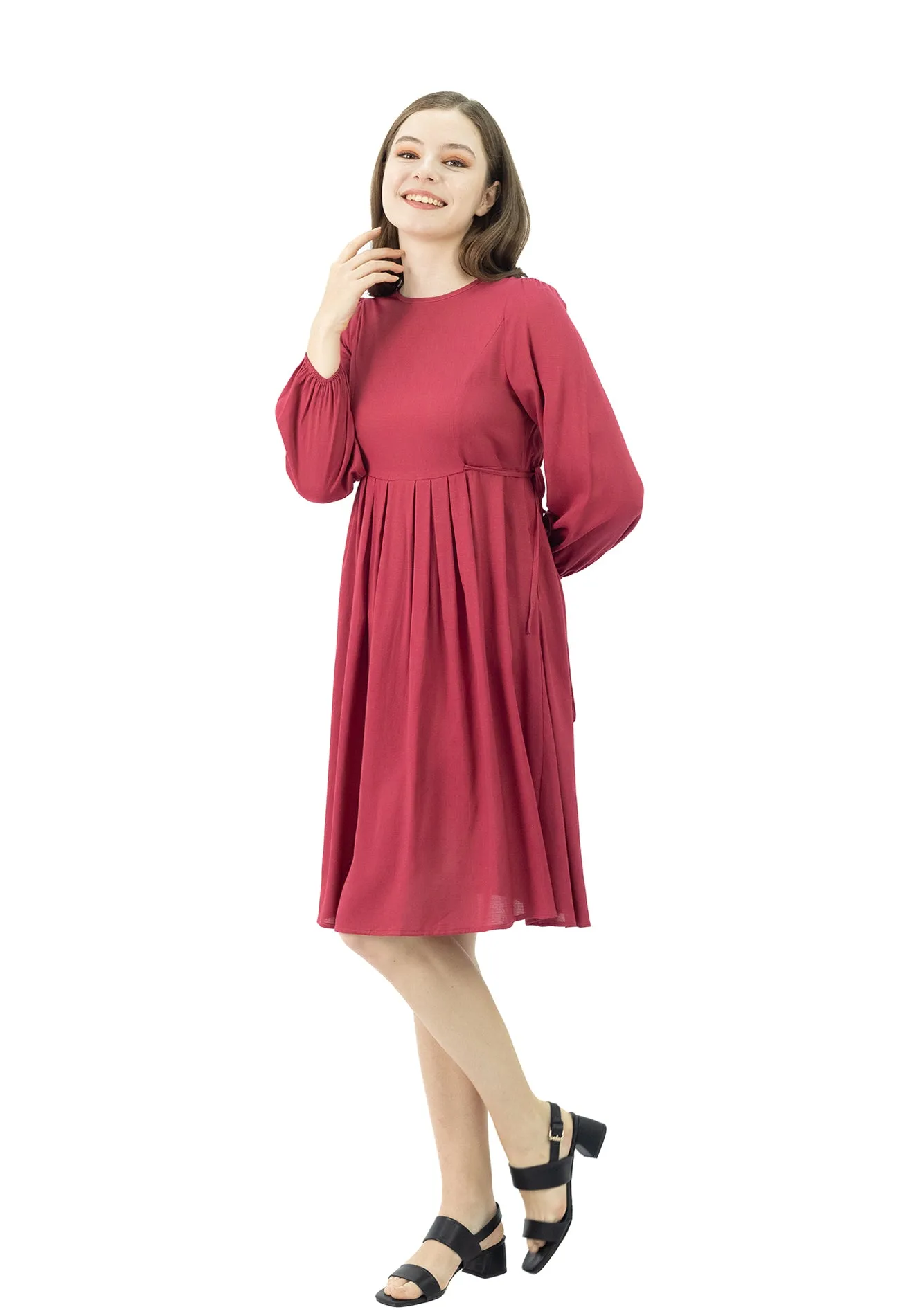 DAISY BY VOIR Tie Side Puff Sleeves Dress