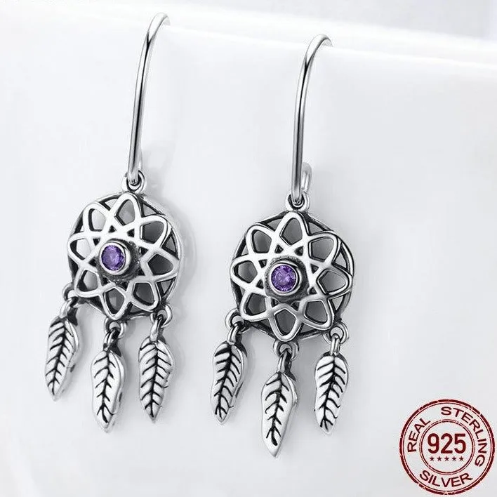 Dream Catcher 925 Sterling Silver Drop Earrings