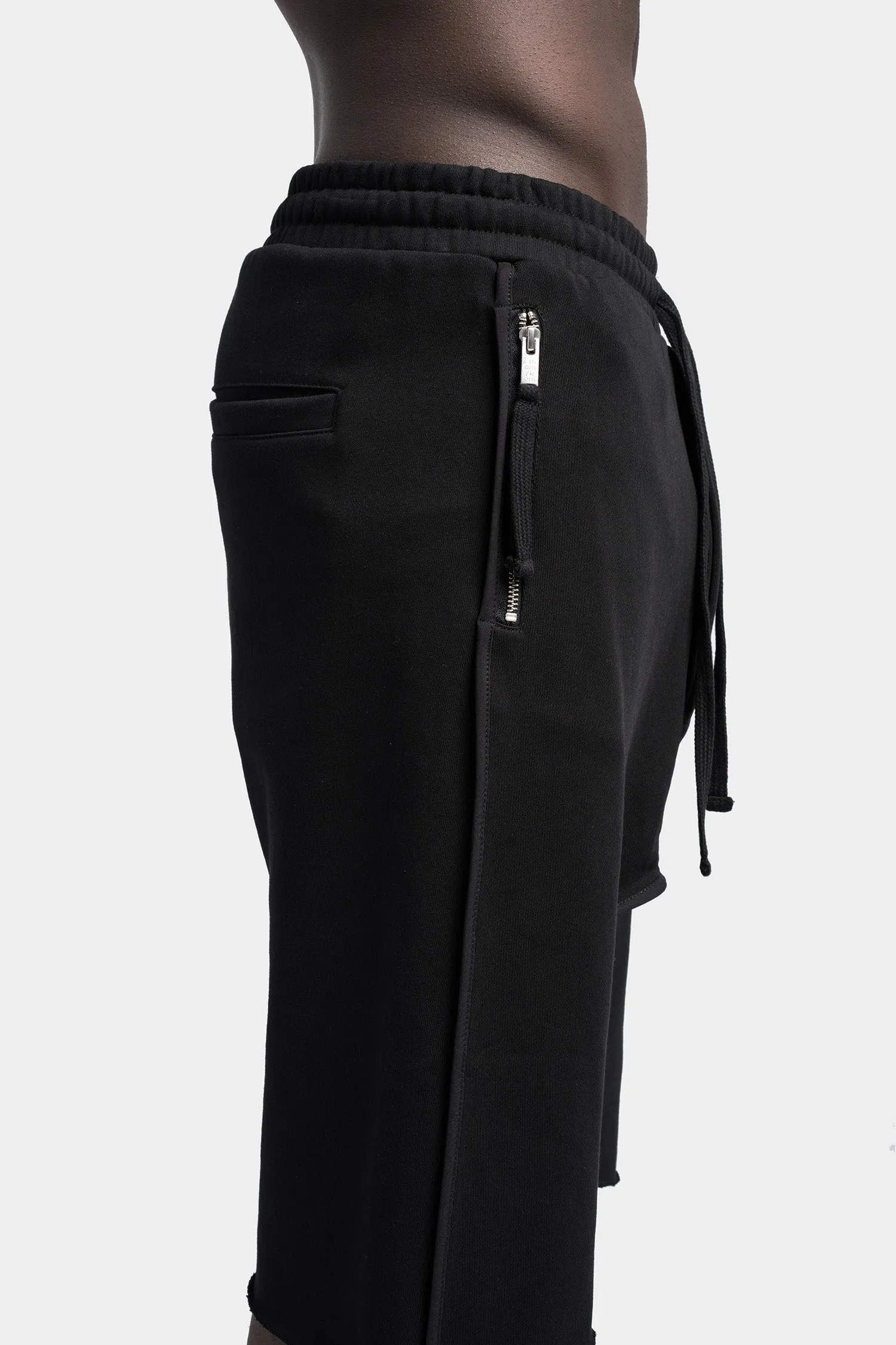 Drop crotch cotton sweat shorts, Black