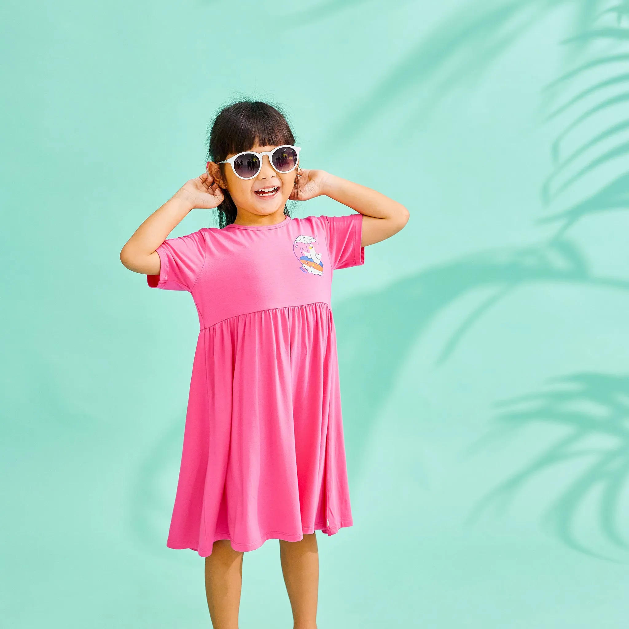 Duckie's Day Off Bamboo Toddler Casual T-Shirt Dress (Pink)