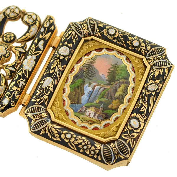 Early Victorian 18kt Swiss Enamel Bracelet w/Locket