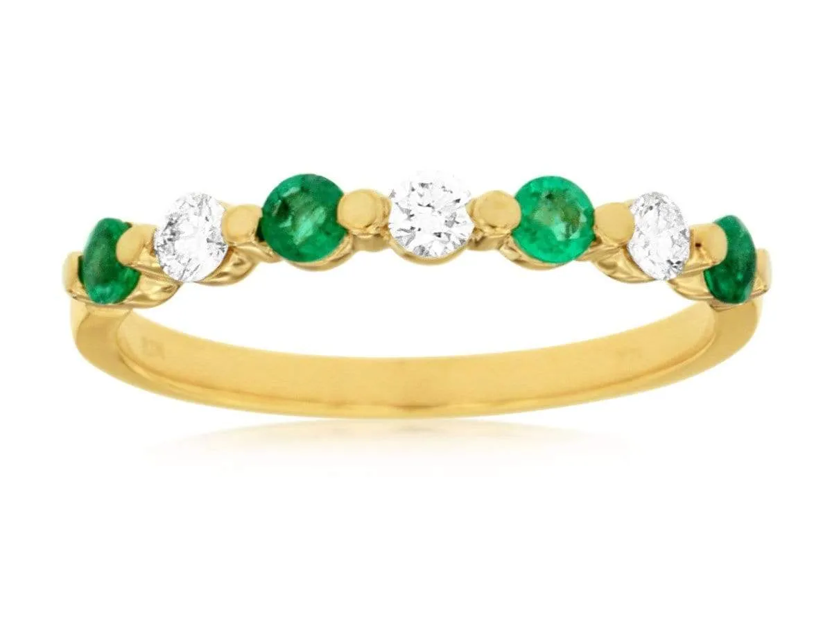 Emerald and Diamond Band, 14K Yellow Gold