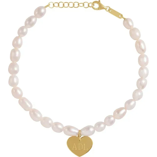 Engraveable Pearl Bracelet | 14k Yellow Gold