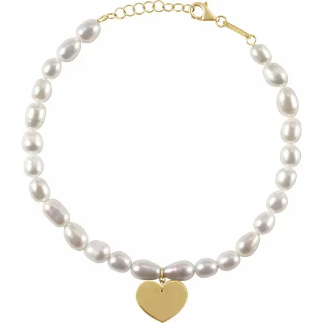 Engraveable Pearl Bracelet | 14k Yellow Gold