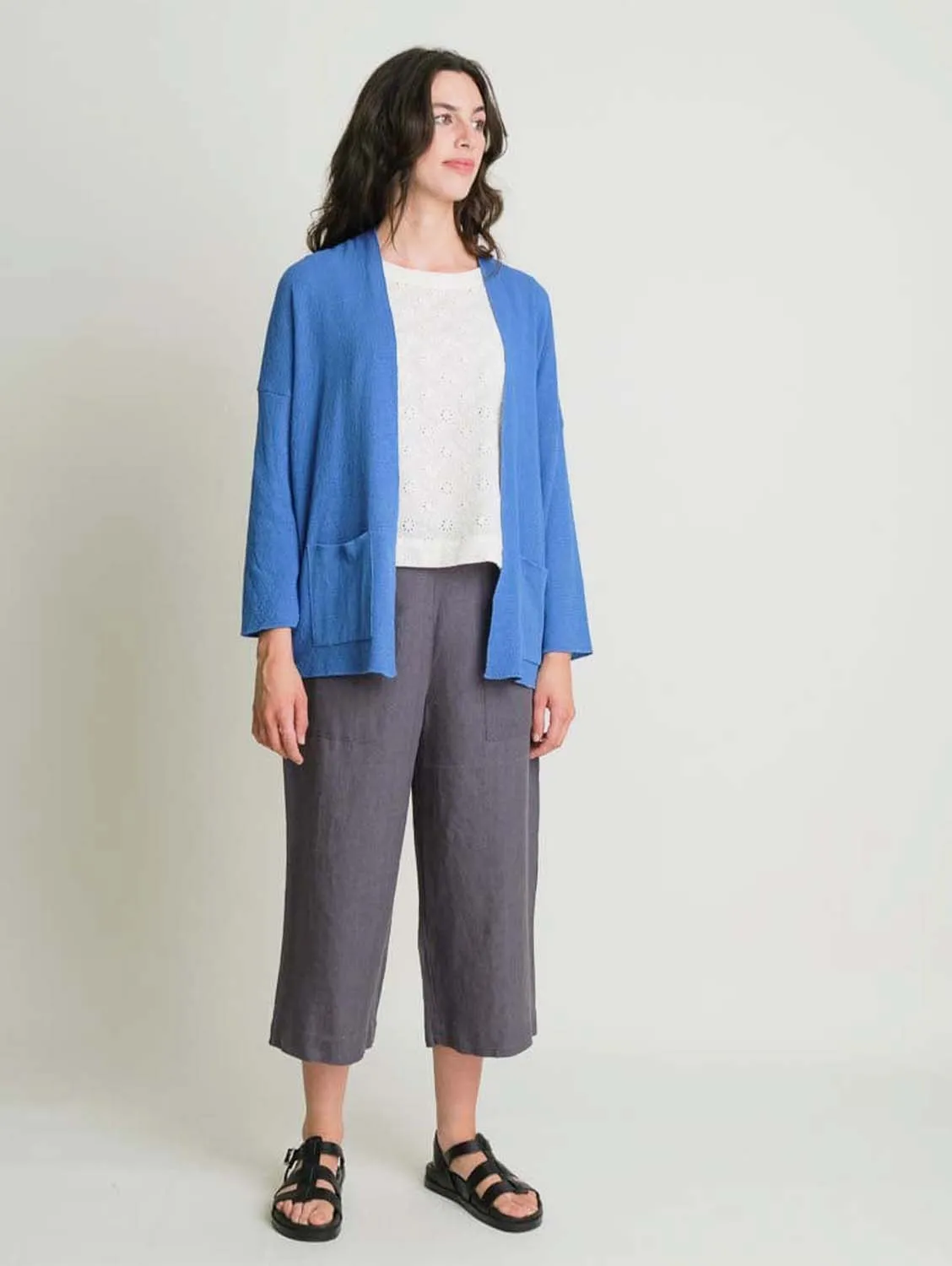 Eva Organic Cotton Open Cardigan | Blue