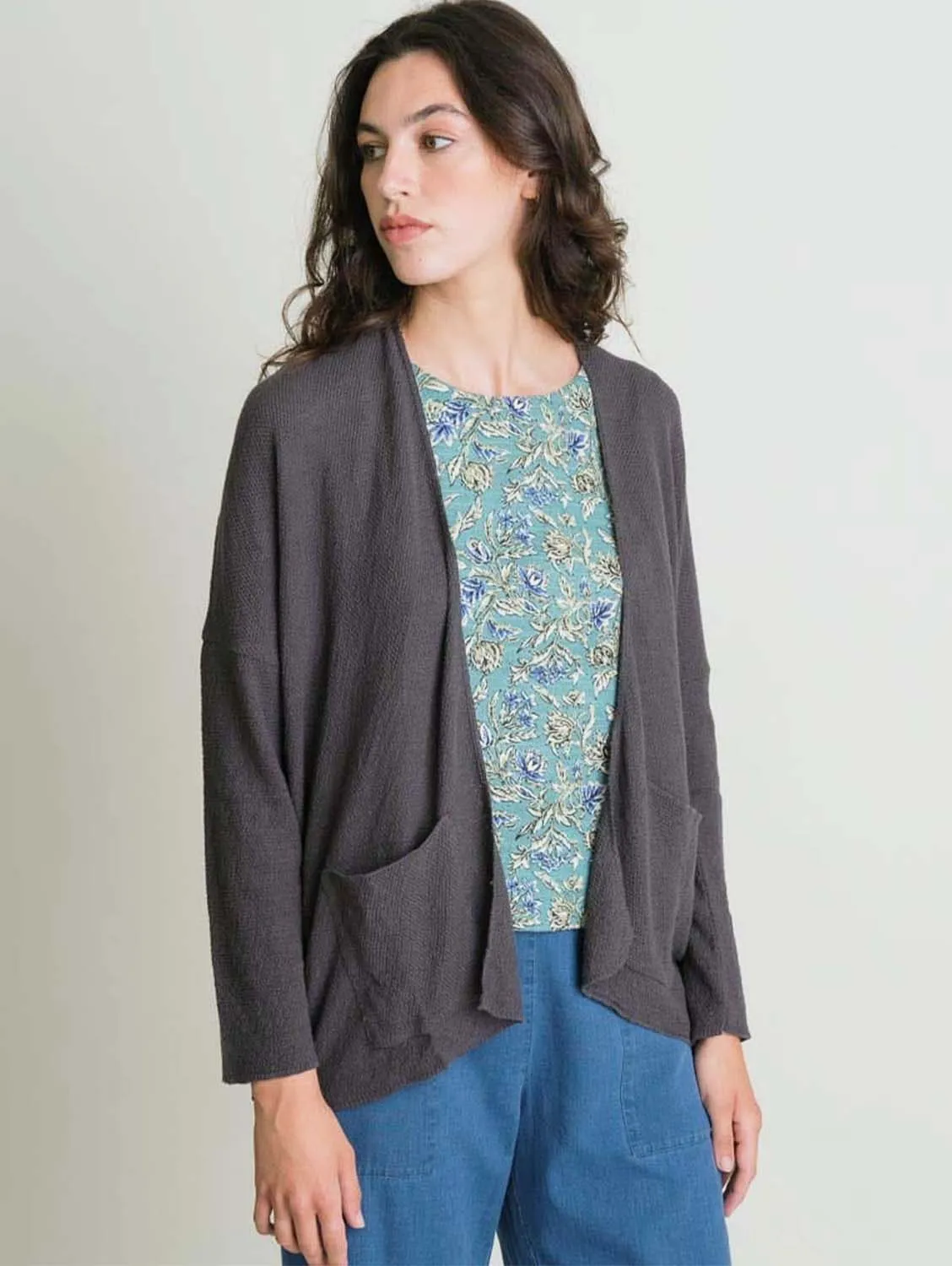 Eva Organic Cotton Open Cardigan | Dove Grey