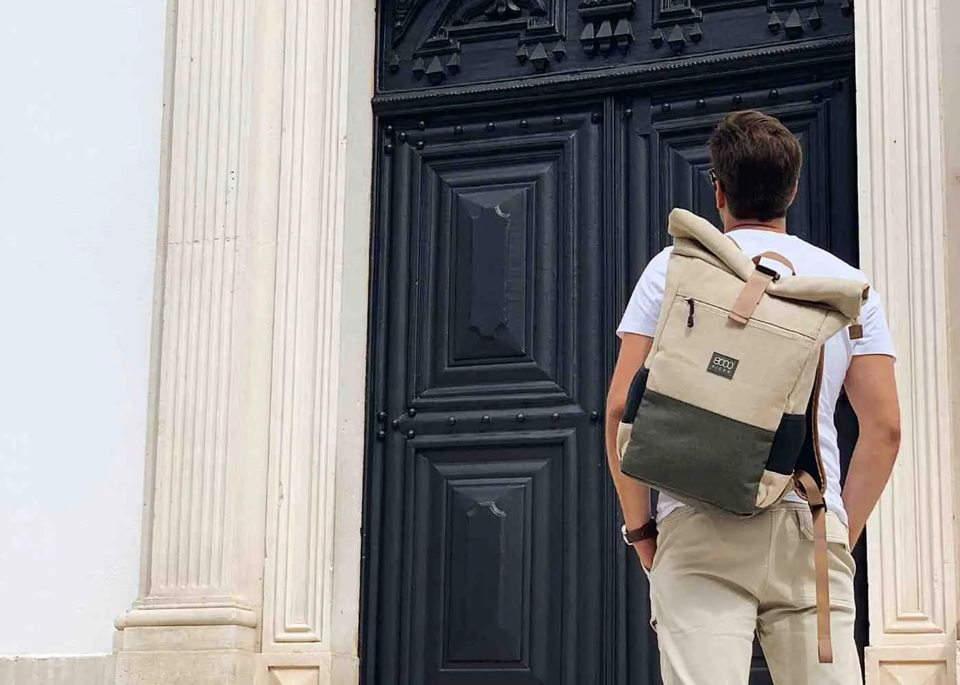 Everyday Vegan Hemp Backpack | Beige & Green